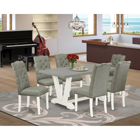 East West Furniture 7 Piece V-Style Dining Room Set - Linen White V096EL207-7
